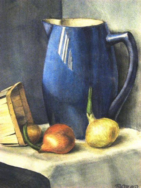 Still Life Of Blue Pitcher And Onions Painting By Charles Vernon Moran