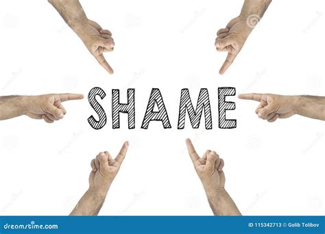 blaming you online or public shaming concept hands pointing to text shame stock image