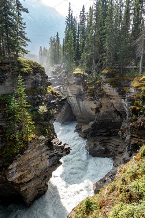 Athabasca Falls Waterfall In Jasper Nature Stock Photos ~ Creative Market