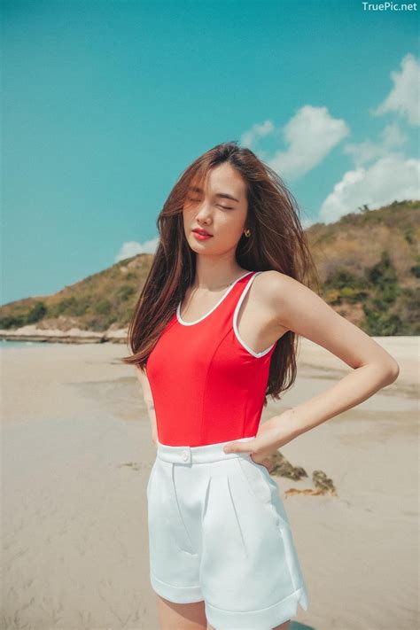 The Red Monokini On The Beach Miss Teen Thailand Kanyarat Ruangrung