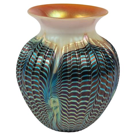 Iridescent Blue Aurene Art Glass Vase Lundberg Studios California