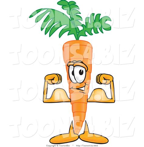 Vector Illustration Of A Cartoon Carrot Mascot Flexing His Bicep Arm