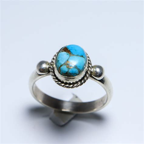 Blue Copper Turquoise Ring Fashionable Ring Sterling Etsy