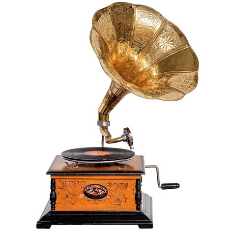 Antique style gramophone complete with horn decorative wooden base (h ...