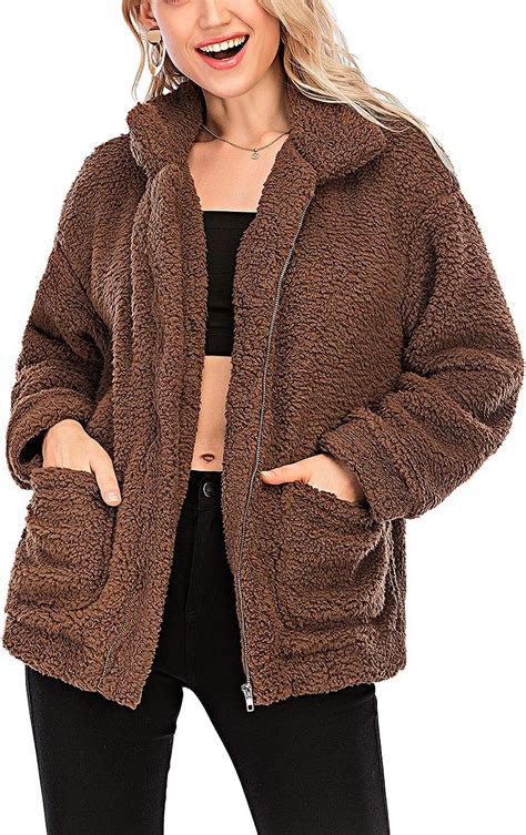 Womens Warm Casual Fleece Faux Fur Jacket Oversized Fuzzy Faux Fur