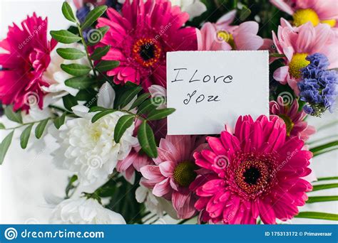 White Card For A Bouquet With The Inscription I Love You In A Bright