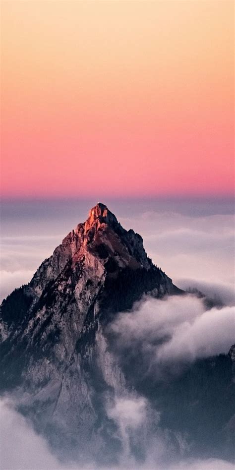 Sunset Clouds Peak Nature Switzerland Landscape Wallpaper