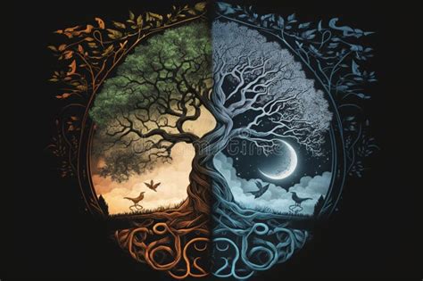 Ying Yang Concept Of Balance Yggdrasil Tree Of Life Norse Mythology
