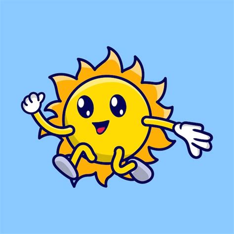 Dibujos Animados Lindo Sol Saltando En El Cielo Vector Premium