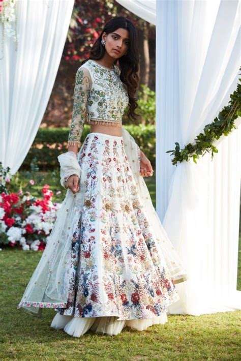 White Red Floral Embroidered Varun Bahl Lehenga Click On Picture To See Lehenga Price