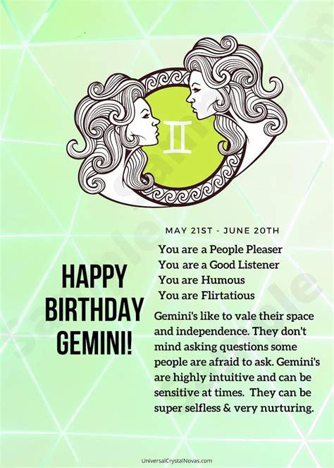Happy Birthday Gemini Astrology Card Digital File Printable Etsy