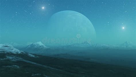 3d Rendered Space Art Alien Planet A Fantasy Landscape With Blu