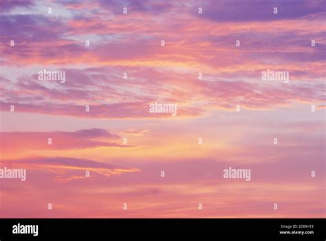 Pink Purple Orange Clouds In Sunset Sky Blurry Natural Dawn Sky