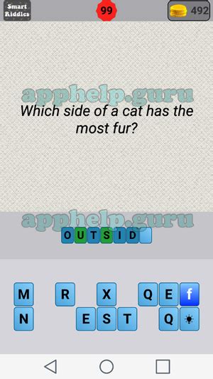 Smart Riddles Level 99 Which Side Of A Cat Has The Most Fur Answer