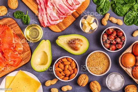 Keto Ketogenic Diet Low Carb Healthy Food Background Stock Photo