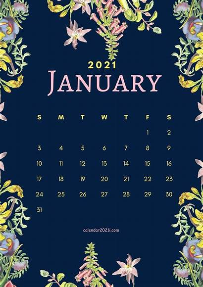 Calendar January Floral Printable Template Calendar2021i Office