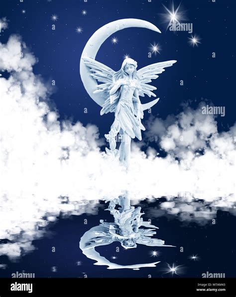 Angel With Crescent Moon Stock Photo Alamy