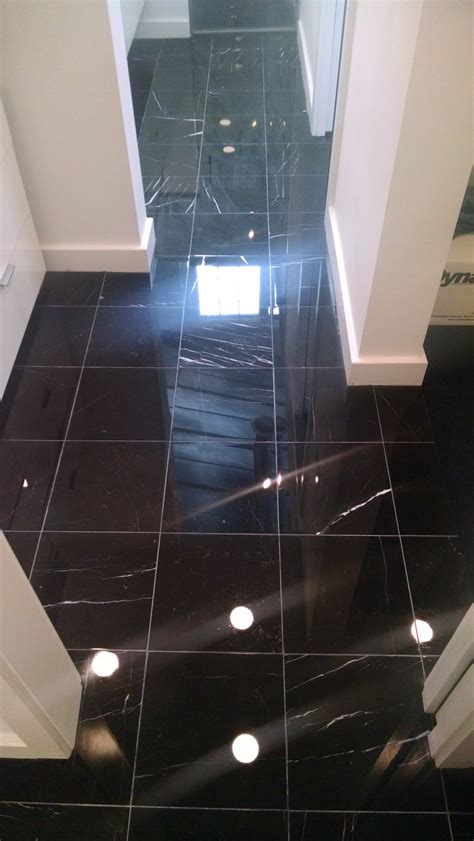 Polished Black Marble Master Bathroom Flooring Alexandria Marble