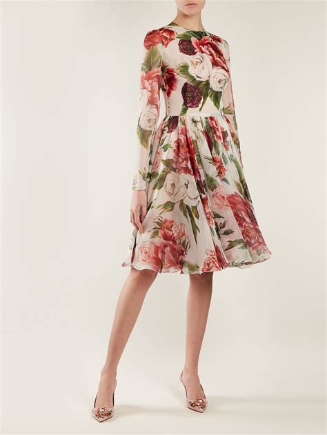 Peony And Rose Print Chiffon Mini Dress Dolce Gabbana