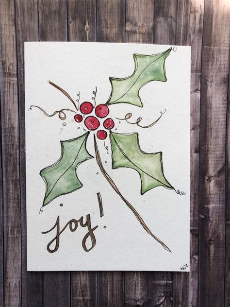 Watercolor Holly Christmas Card Hand Painted Christmas Card Etsy