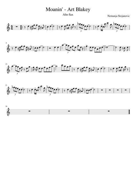 Moanin Art Blakey Alto Sax Sheet Music For Alto Saxophone Download Free In Pdf Or Midi
