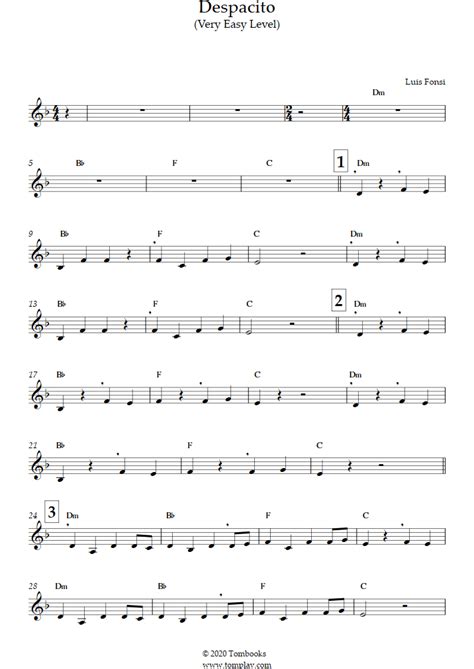 Clarinet Sheet Music Despacito (Very Easy Level) (Fonsi Luis)