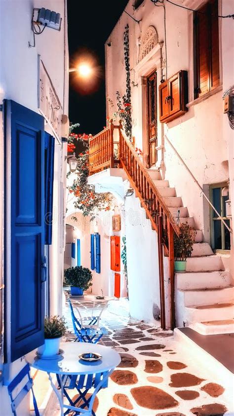 Traditional Greek Street On Mykonos Island Stock Image Image Of