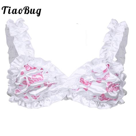 Tiaobug Soft Satin Printed Frilly Ruffled Crossdressing Erotic Sissy