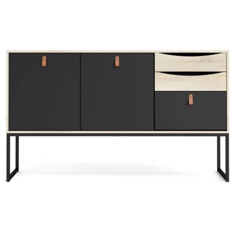 Tvilum Stubbe 2 Door Sideboard With 3 Drawers In Black Matte And Oak Structure 1 Foods Co