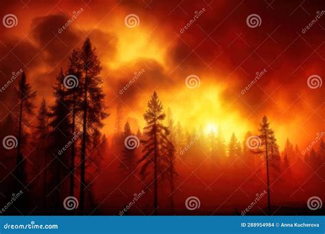 Forest Wildfire Dramatic Landscape With Silhouettes Of Trees And