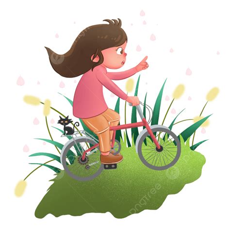 상용 손 일러스트 으로 더 위 를 그 릴 수 있 는 여자 아이 가 자전 거 탈 있다 소 손으로 그린 여름 더위 사이클링 Png 일러스트 및 Psd 이미지 무료 다운로드