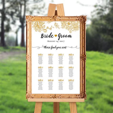 Wedding Seating Chart Printable 18x24 20x30 24x36 Etsy