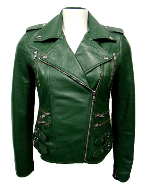 Motorcycle Leather Jackets Green Soft Lambskin For Women on Storenvy