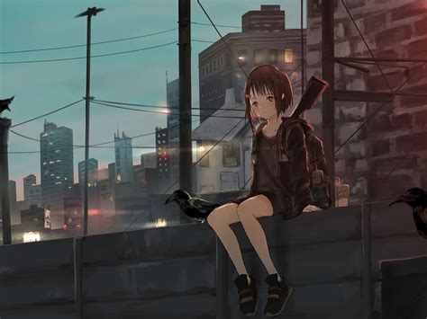 Anime Girl Sitting Alone Wallpapers Wallpaper Cave