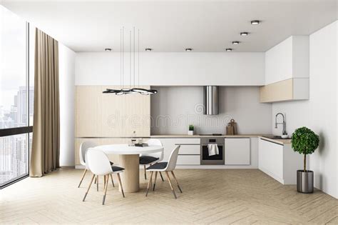 Bright Modern Kitchen Interior With Furniture Stock Illustration