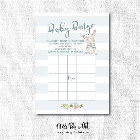 Bunny Baby Shower Game Printable Bingo Rabbit Boy Easter Etsy Bunny