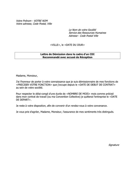 Modele Lettre De Demission Sous Word  Images and Photos finder