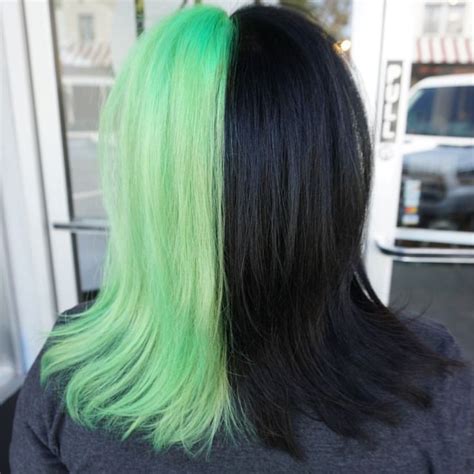 Half Neon Green Half Black Hair Hair By Jaylen Zanelli Jaylenzanelli