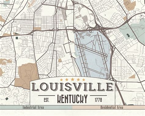 Louisville Kentucky Canvas Map Retro Style Large Ready To Hang Etsy