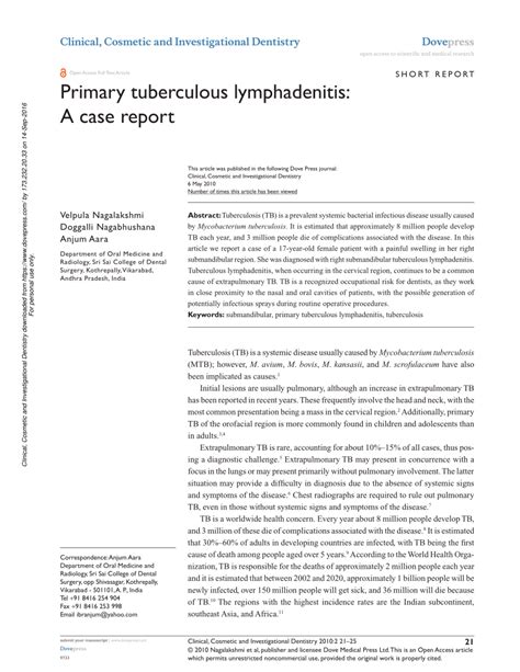 Pdf Primary Tuberculous Lymphadenitis A Case Report