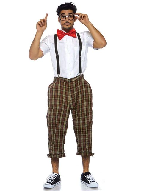 Funny Plaid School Geek Costume 1950s Nerdy Nerd Costume For Men