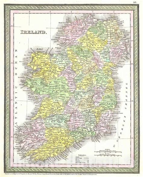 Historic Map Mitchell And Cowperthwait Map Of Ireland 1850 Vintage