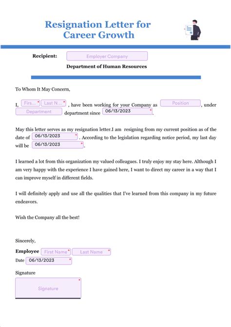 Resignation Letter For Career Growth Sign Templates Jotform