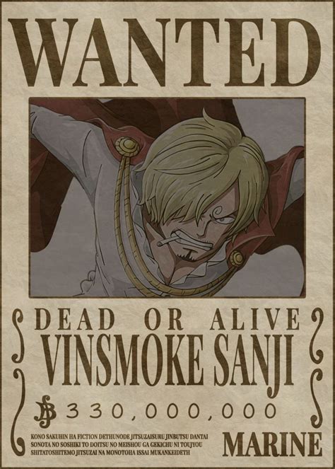 Sanji Bounty Wanted Poster Poster By Melvina Poole Displate One