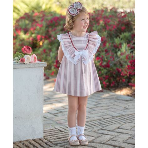 Miranda 2020 Spring Summer Girls Pink Caramel Stripes Dress Large Shawl