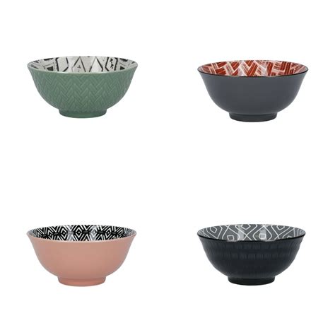 Kitchencraft Set Of 4 Patterned Ceramic Bowls Designed For Life