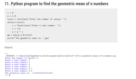 Solved 11 Python Program To Find The Geometric Mean Of N