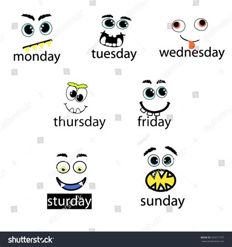 Weekdays Faces Icons Vector Illustration Stock Vector Royalty Free
