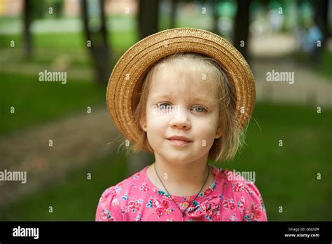 Cute Kid Girl Wearing Hat Outdoors Stock Photo Alamy