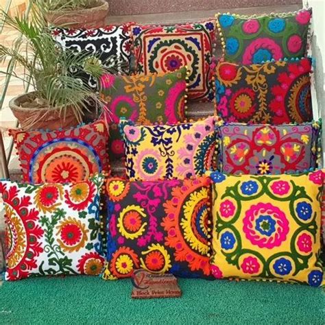 multicolor embroidery indian hand embroidered suzani cushion cover for home at rs 250 in jaipur
